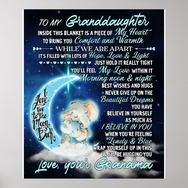 Póster A mi nieta Elephant Idea de regalo de cumpleaños (Frente)