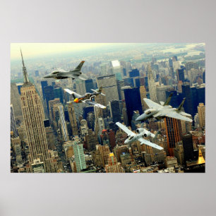 Póster A P-51 Mustang, F-16 Fighting Falcon, F-15 Eagle,