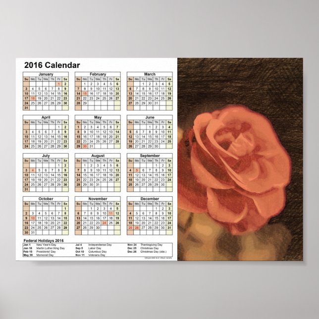 Póster A pair of roses in sketch3 DINA5 2016 calendar (Frente)