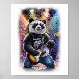 Póster A Panda Guitarist having Fun on a White
