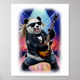Póster A Panda Rocker plays Hard Rock on Stage on a White