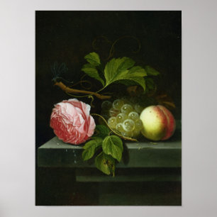 Póster A Still Life with a Rose, Grapes and Peach