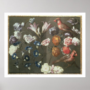 Póster A Study of Peonies, Convolvulus, Lilies and two Fi
