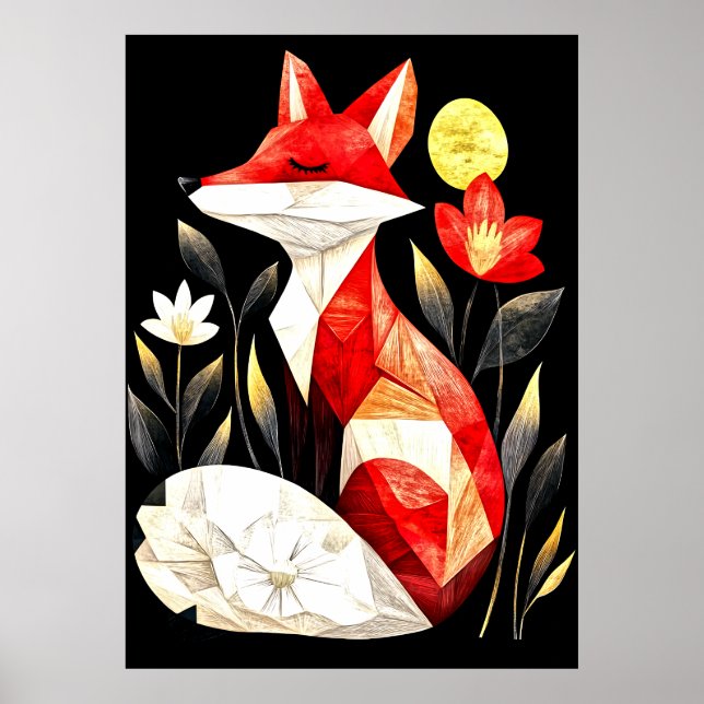 Póster A stylized red fox with closed eyes (Frente)