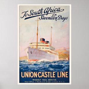 Póster A Sudáfrica Union Castle Line Correo Semanal