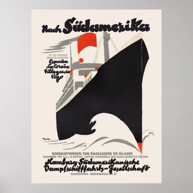 Póster A Sudamérica - Afiche alemán de época de los años  (Frente)