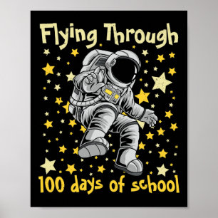 Póster A través de 100 días de escuela, niño astronauta d