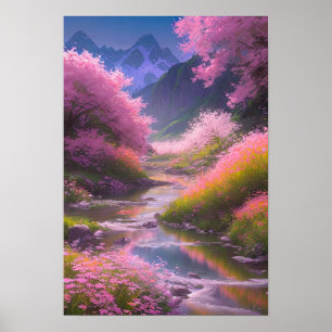 Póster A través de un campo rosado