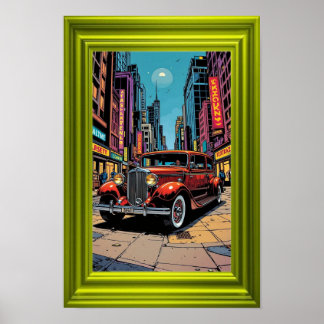 Póster A vibrant retro-style artwork featuring a classic 