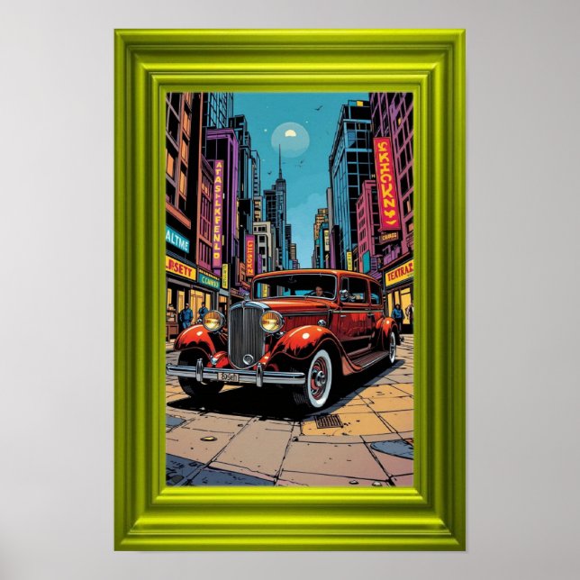 Póster A vibrant retro-style artwork featuring a classic  (Frente)