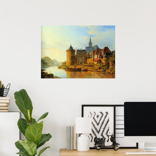 Póster A View of a Town along the Rhine (Oficina en casa)