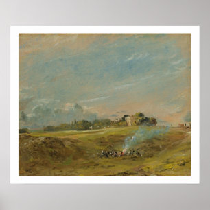 Póster A View of Hampstead Heath, with figures round a bo