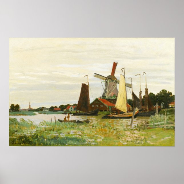 Póster A Windmill at Zaandam Claude Monet    (Frente)