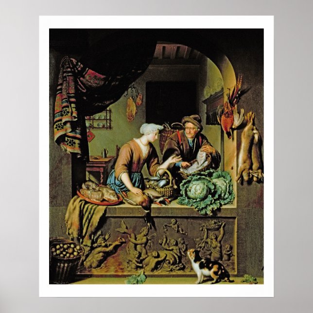 Póster A Woman and a Fish Peddler, 1713 (oil on panel) (Frente)