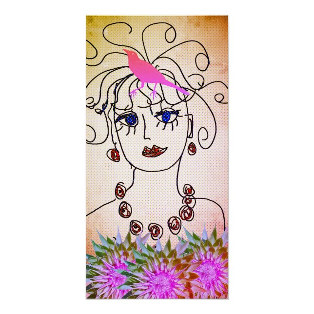 Póster A woman with birds (Anverso)