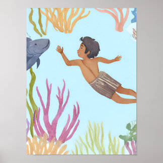 Póster A young boy free diving in the caribbean