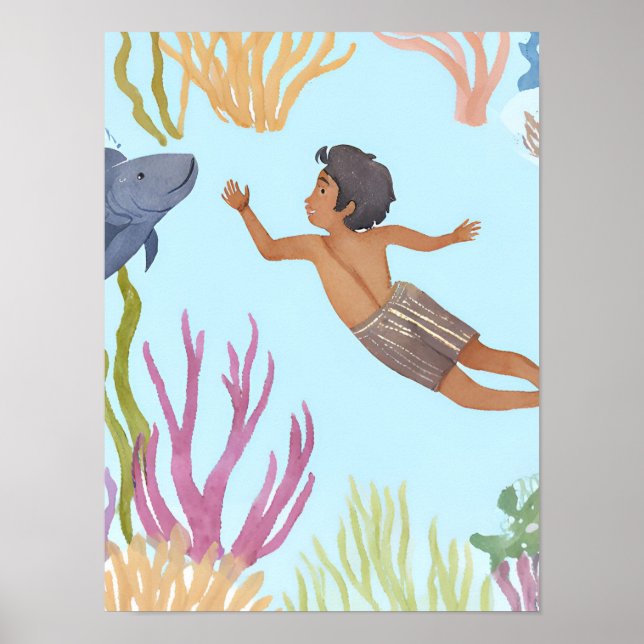 Póster A young boy free diving in the caribbean (Frente)