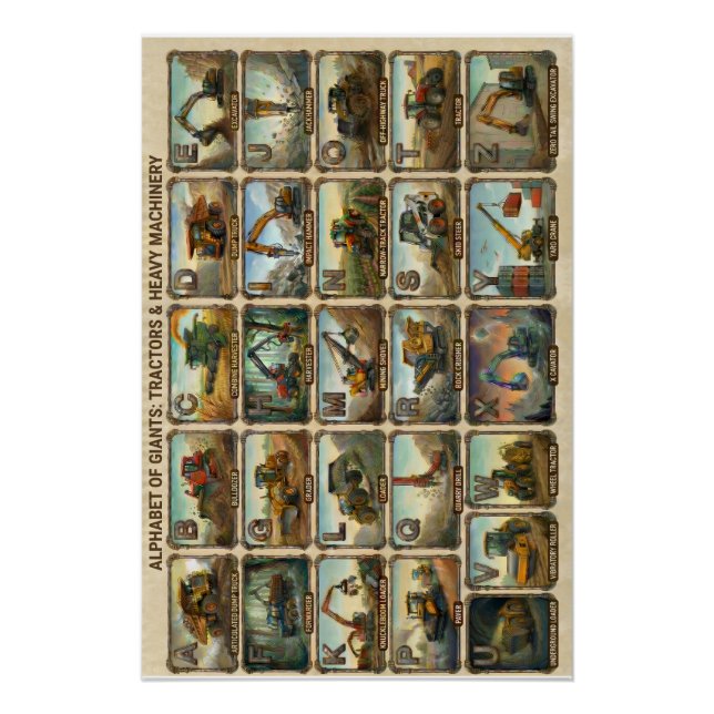 Póster A-Z Tractors and Heavy Equipment Alphabet (Anverso)