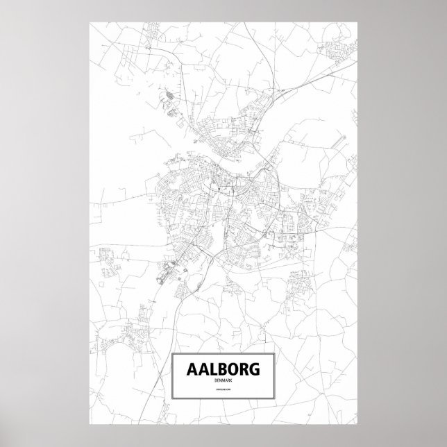 Póster Aalborg, Dinamarca (negro sobre blanco) (Frente)