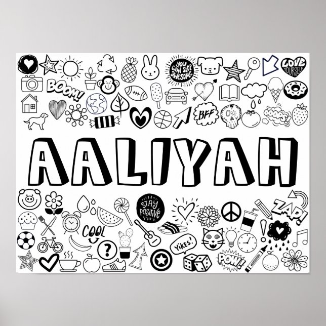 Póster 'AALIYAH' Colour-it-Yourself Outline Design (Frente)
