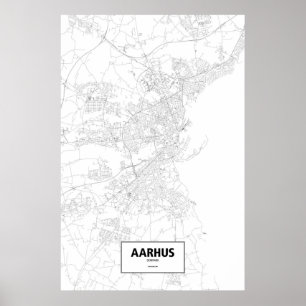 Póster Aarhus, Dinamarca (negro sobre blanco)
