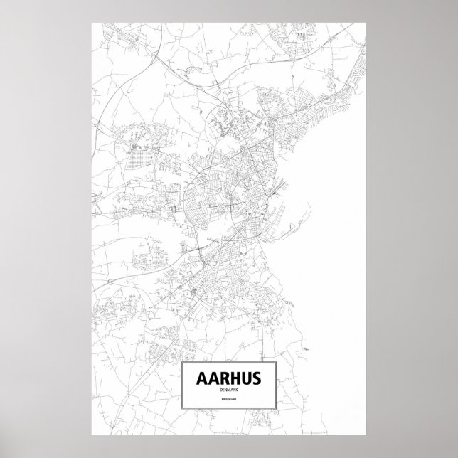 Póster Aarhus, Dinamarca (negro sobre blanco) (Frente)