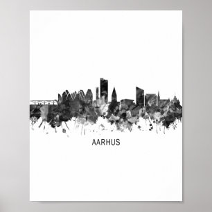 Póster Aarhus Dinamarca Skyline BW