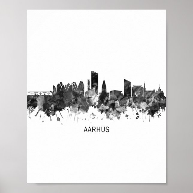Póster Aarhus Dinamarca Skyline BW (Frente)