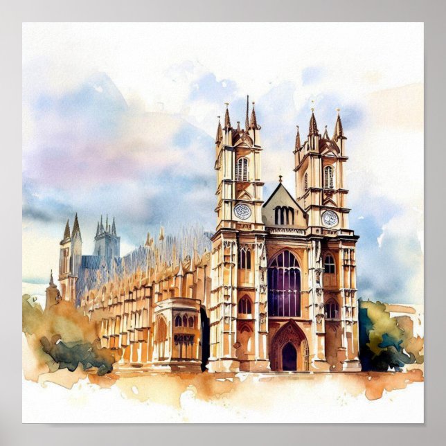 Póster Abadía de Londres-Westminster (C), acuarela (Frente)