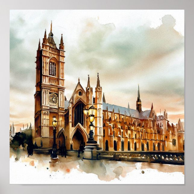Póster Abadía de Londres-Westminster (D), acuarela (Frente)