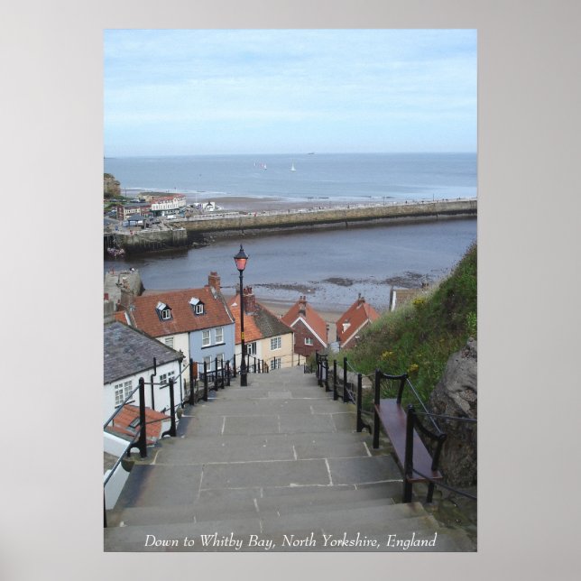 Póster Abajo a Whitby Bay, North Yorkshire, Inglaterra (Frente)