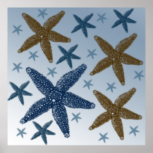 Póster Abajo por las estrellas de mar del mar