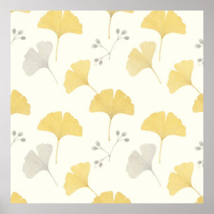 Póster Abanico Amarillo de Hojas de Ginkgo Repetición