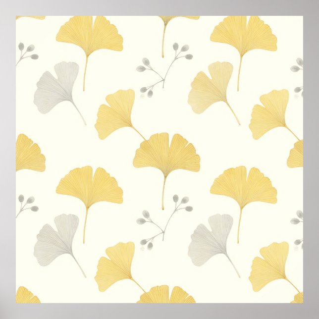 Póster Abanico Amarillo de Hojas de Ginkgo Repetición (Frente)