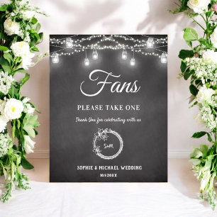 Póster Abanicos de programa de boda en blanco y negro con