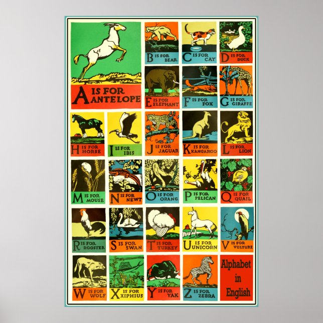 Póster Abc Alphabet Animal poster - Gráfica De Ayuda Doce (Frente)