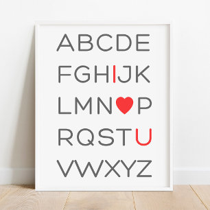 Póster ABC Alphabet I Love You Nursery Decour Poster