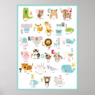 Póster ABC coloridos   Alfabeto de animales con marco tur