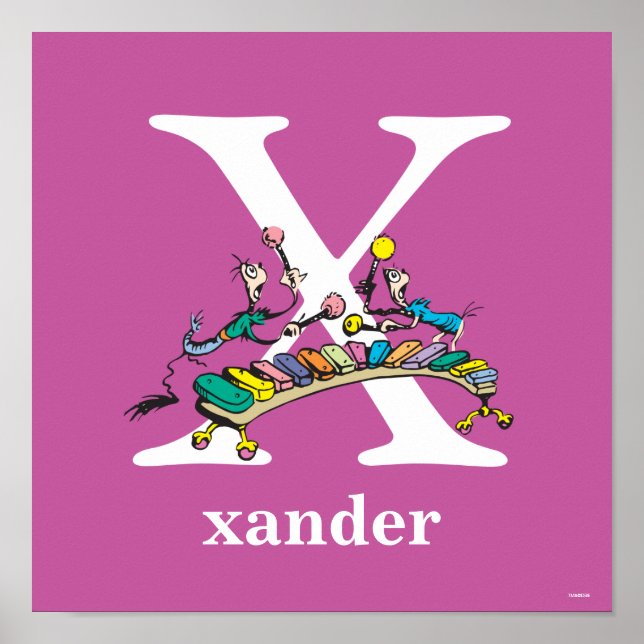 Póster ABC del Dr. Seuss: Carta X - Blanco | Añadir su no (Frente)