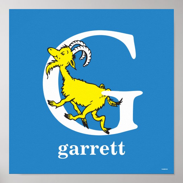 Póster ABC del Dr. Seuss: Letra G - Blanco | Añadir su no (Frente)