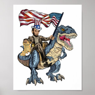 Póster Abe Lincoln Murica T- Rex Funny 4 De Julio USA Fl