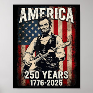 Póster Abe Lincoln Vintage 16º Presidente Tocando Guitarr