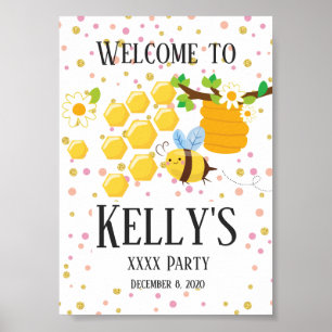 Póster abeja, abeja miel, peine de miel, abeja de burbuja