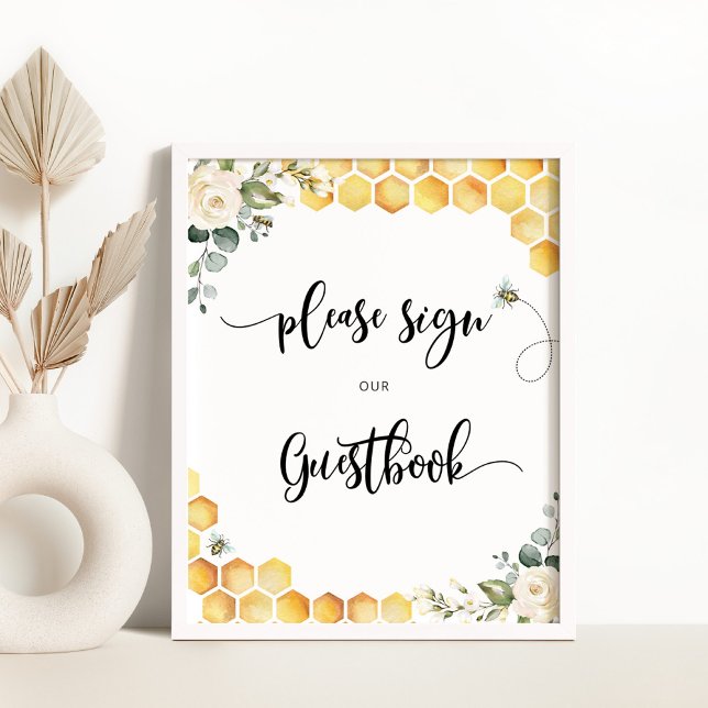 Póster Abeja acuarela floral firma el cartel de Guestbook (Subido por el creador)