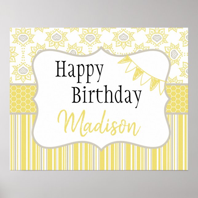 Póster Abeja Amarillo y Gris Geométrico (Frente)