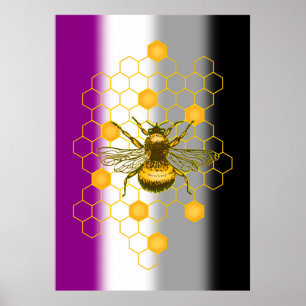 Póster Abeja arco iris asexual del orgullo gay LGBT
