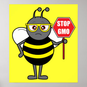 Póster Abeja con Rótulo de alto: GMO
