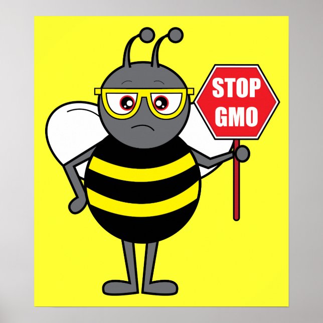 Póster Abeja con Rótulo de alto: GMO (Frente)