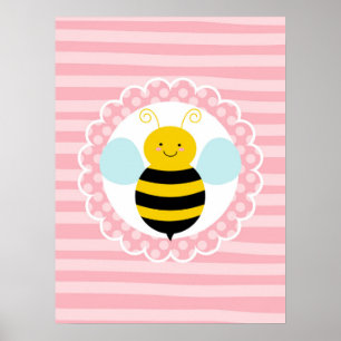 Póster Abeja Cute Bombón - Rosa Amarillo