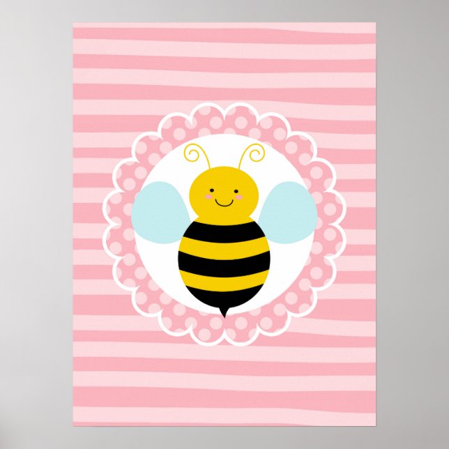 Póster Abeja Cute Bombón - Rosa Amarillo (Frente)